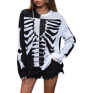 Women's Skeleton Knit Sweater Acrylic Crew Neck Long Sleeve Casual Holiday